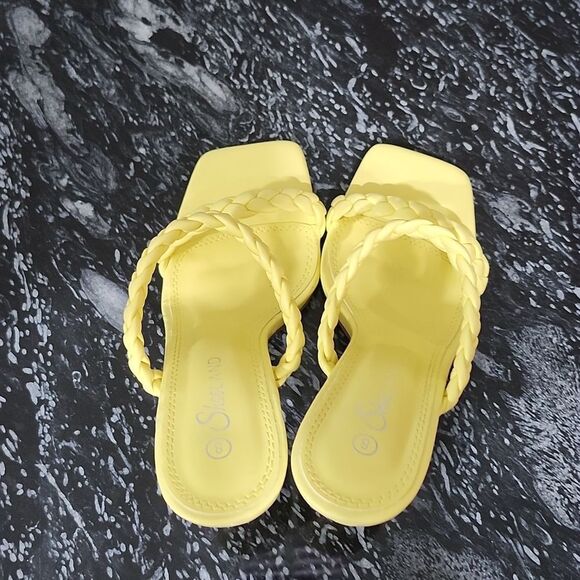 NEW SHOE LAND SL-MILEY SQUARE OPEN TOE HEELED DOUBLE BRAIDED STRAP SLIDE SANDAL - Picture 7 of 15